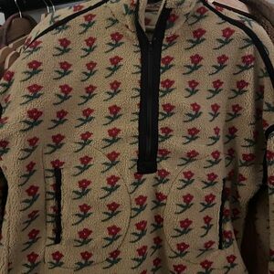 Floral Patterned Beige Sweater fleece half zip nwot oversized medium